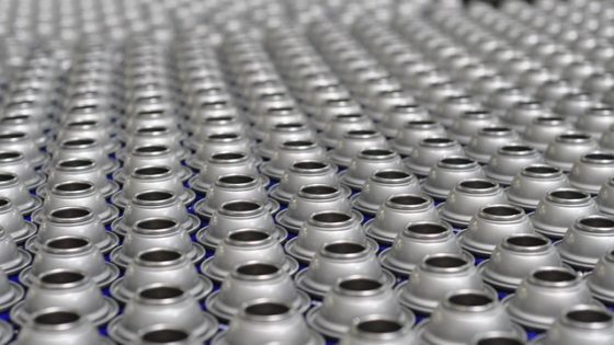 Picture of large numbers of spray cans on automated assembly line